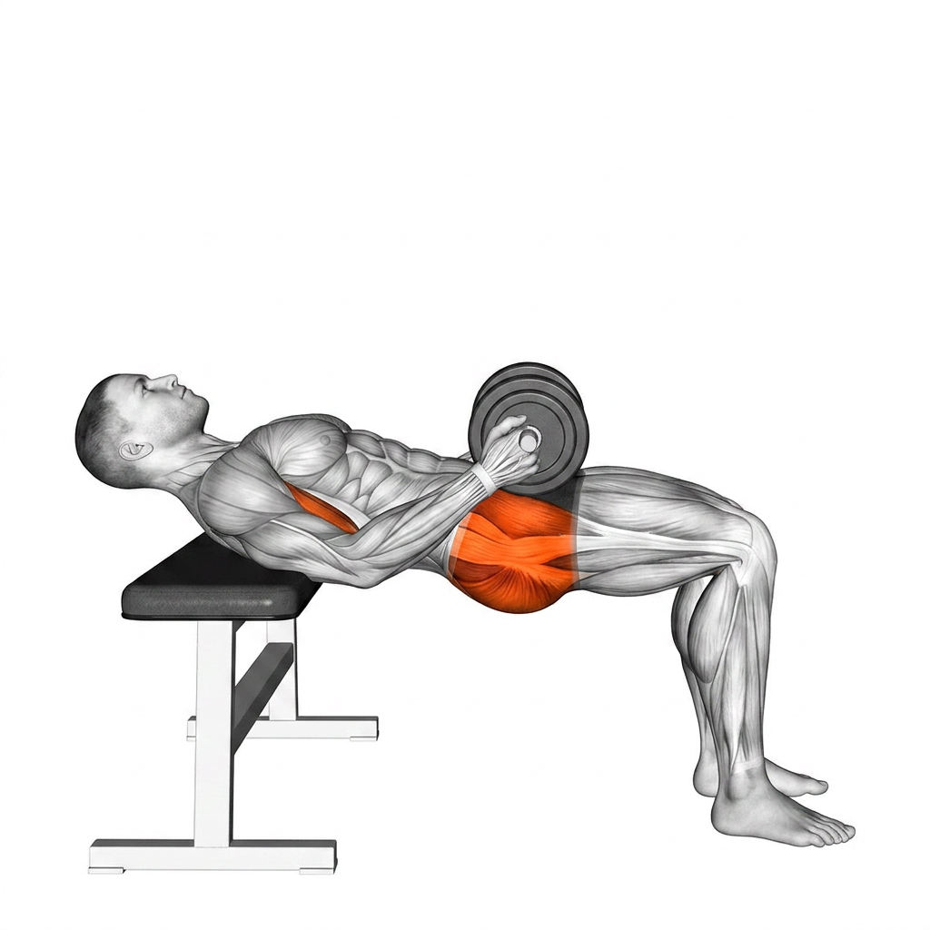 Posición final de Hip thrust con mancuerna