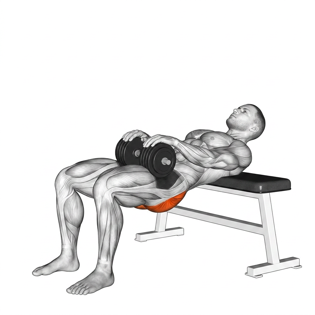 Posición inicial de Hip thrust con mancuerna